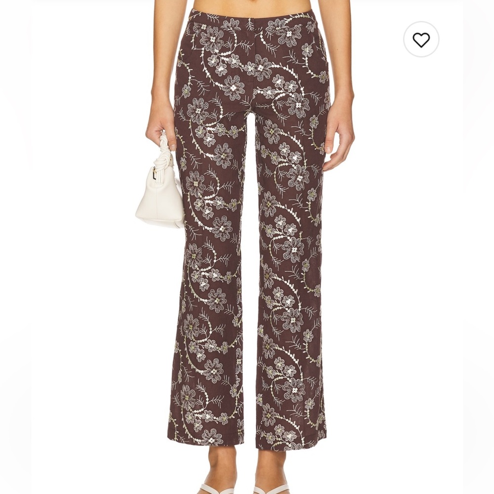 NWT SIEDRES Cera Floral Detailed Chocolate Brown Pants